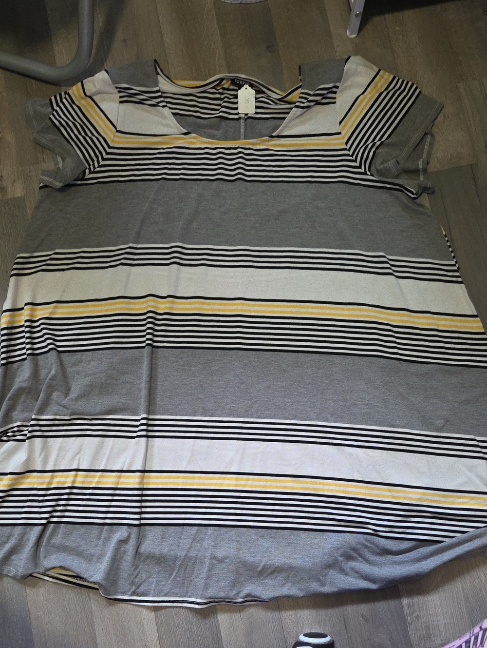 Torrid Black, White & Yellow Striped Scoop Neck Tee